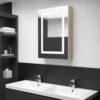LED kopalniška omarica z ogledalom bela in hrast 50x13x70 cm