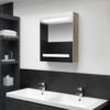 LED kopalniška omarica z ogledalom bela in hrast 50x14x60 cm