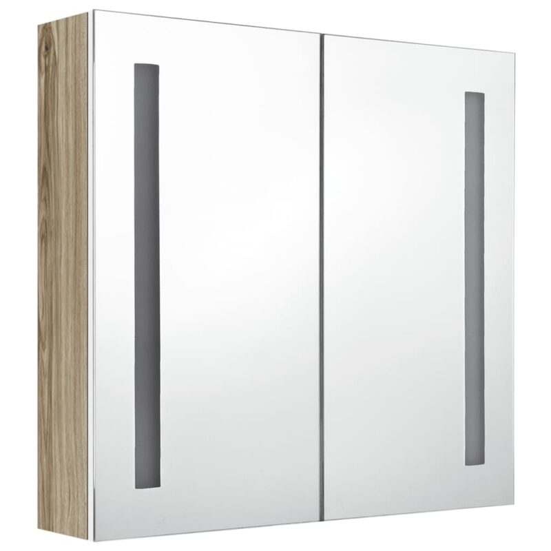 LED kopalniška omarica z ogledalom bela in hrast 62x14x60 cm