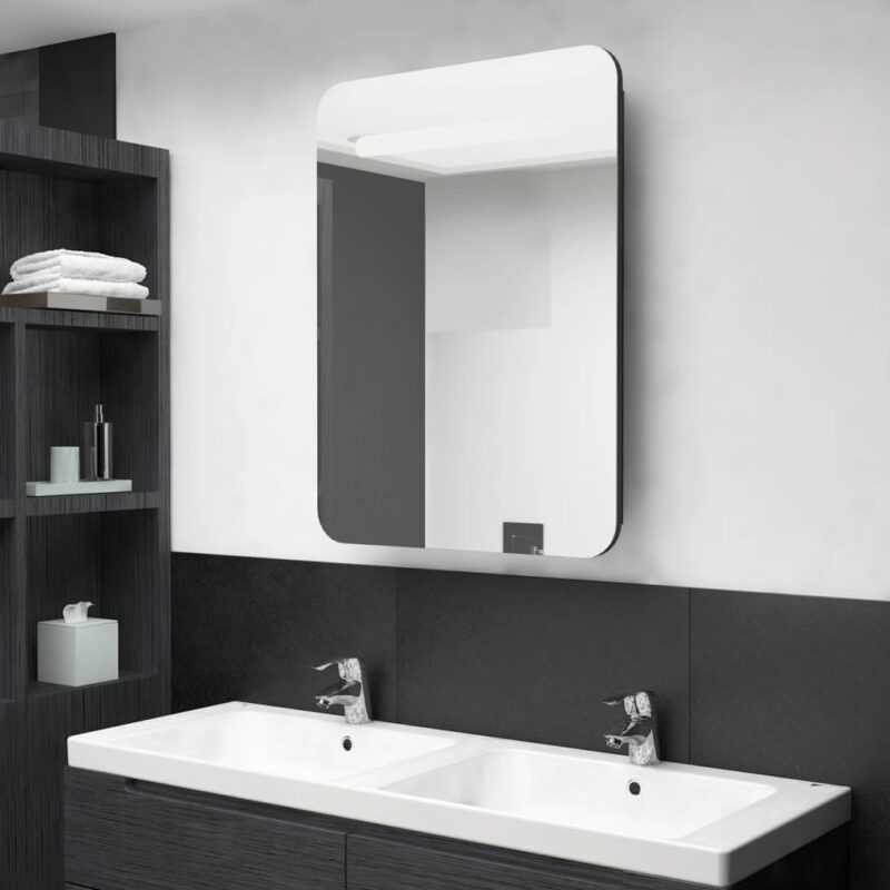 LED kopalniška omarica z ogledalom črna 60x11x80 cm