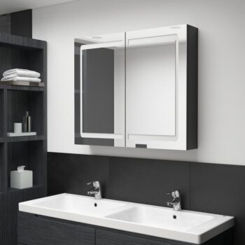 LED kopalniška omarica z ogledalom sijoče črna 80x12x68 cm