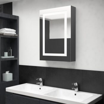 LED kopalniška omarica z ogledalom siva 50x13x70 cm