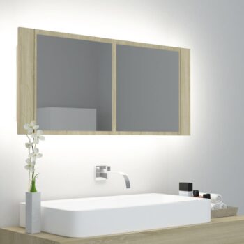 LED kopalniška omarica z ogledalom sonoma hrast 100x12x45 cm