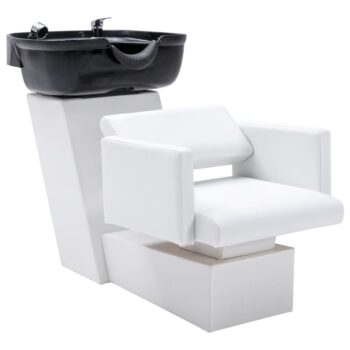 Salonski stol z umivalnikom bel in črn 129x59x82cm umetno usnje