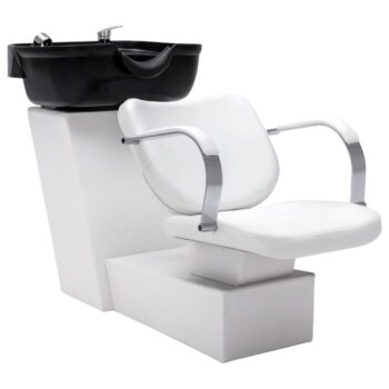 Salonski stol z umivalnikom bel in črn 137x59x82cm umetno usnje