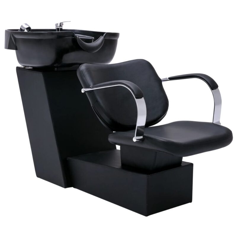 Salonski stol z umivalnikom črn 137x59x82 cm umetno usnje