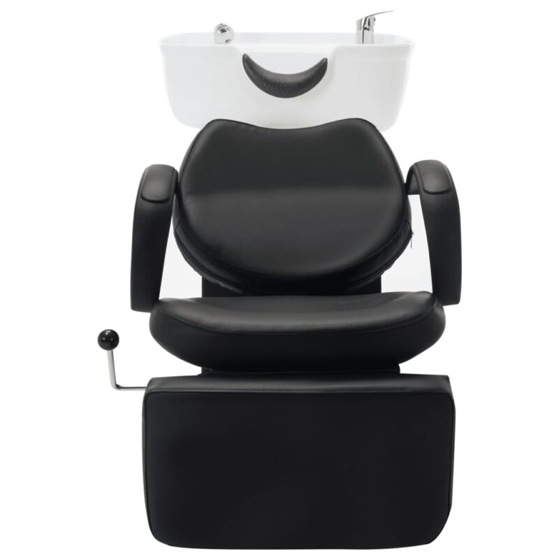 Salonski stol z umivalnikom za glavo črno in belo umetno usnje