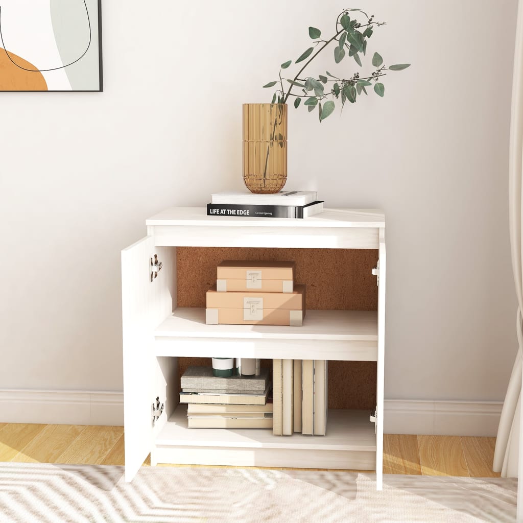 Stranska omarica bela 60x36x65 cm trdna borovina