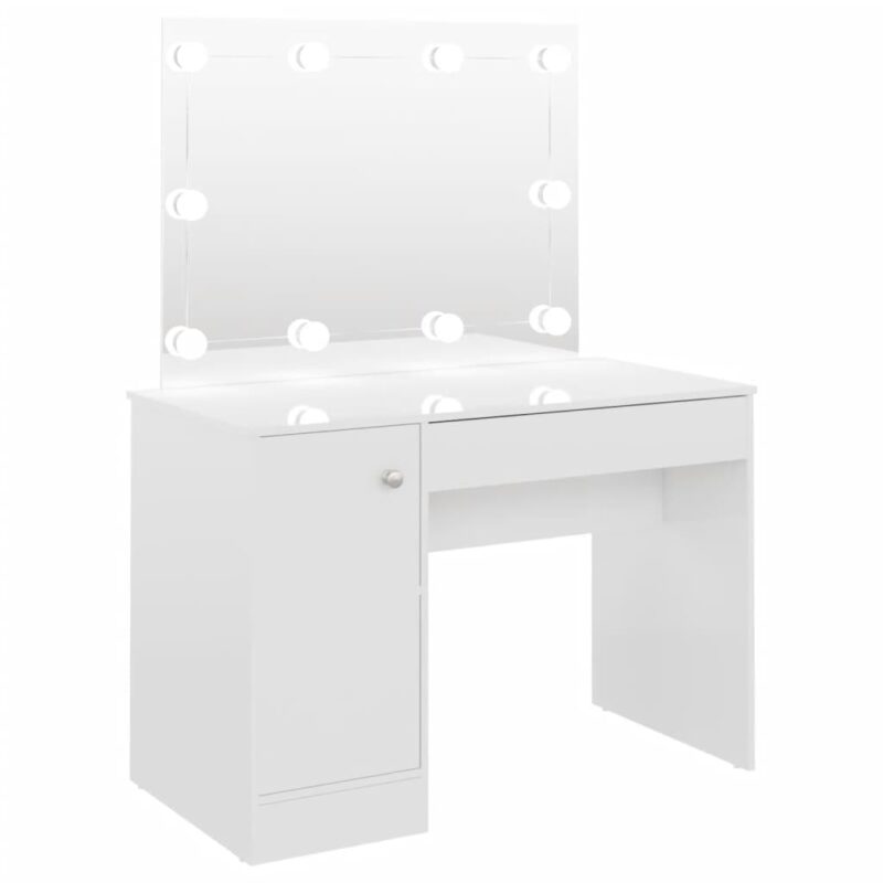 Toaletna mizica z LED lučkami 110x55x145 cm MDF sijoče bela