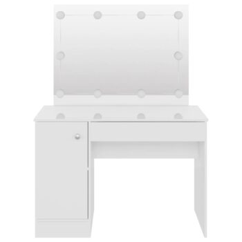 Toaletna mizica z LED lučkami 110x55x145 cm MDF sijoče bela