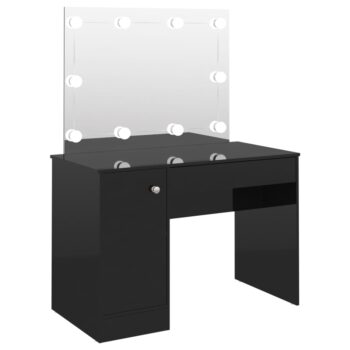 Toaletna mizica z LED lučkami 110x55x145 cm MDF sijoče črna