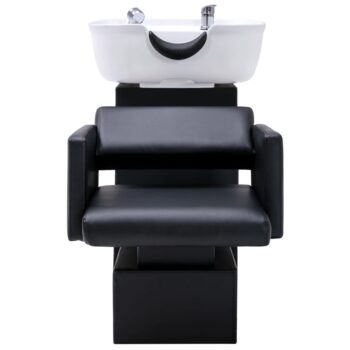 Salonski stol z umivalnikom črn in bel 129x59x82cm umetno usnje