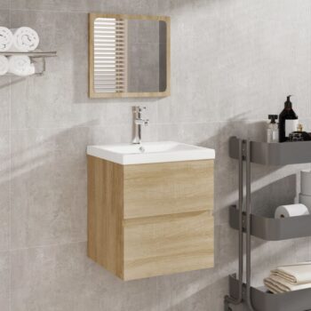 Kopalniška omarica z umivalnikom in ogledalom sonoma hrast