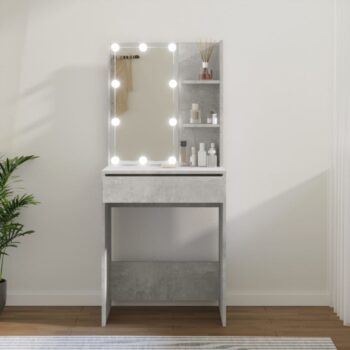Toaletna mizica z LED lučkami betonsko siva 60x40x140 cm