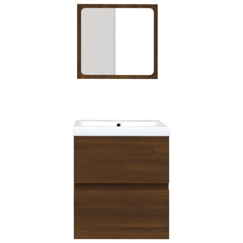 Kopalniška omarica z umivalnikom in ogledalom rjav hrast