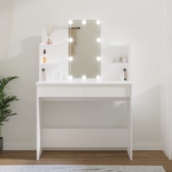 Toaletna mizica z LED lučkami bela 96x40x142 cm