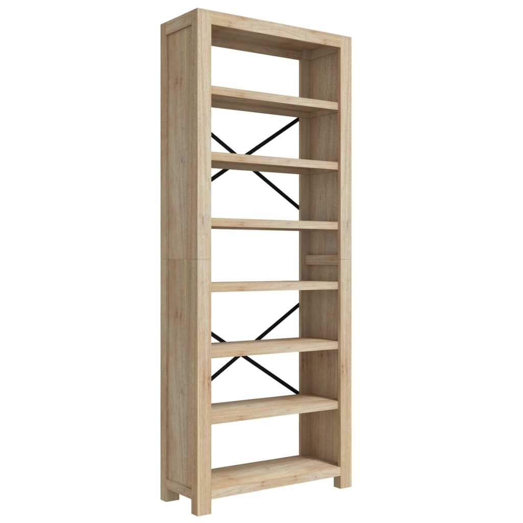 Knjižna omara 7-nadstropna 80x30x200 cm trden akacijev les