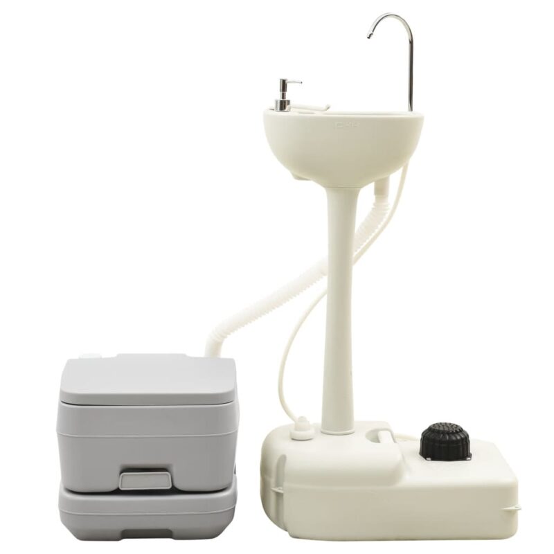 Prenosno stranišče in umivalnik s posodo za vodo za kampiranje