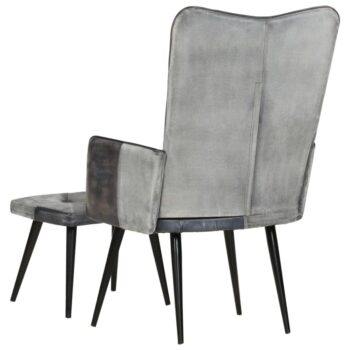 Fotelj s stolčkom za noge sivo pravo usnje in platno
