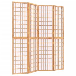 Zložljiv 4-delni paravan japonski stil 160x170 cm bele barve