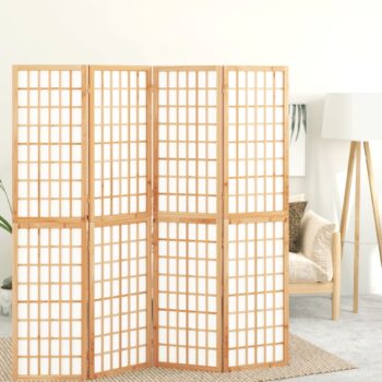 Zložljiv 4-delni paravan japonski stil 160x170 cm bele barve