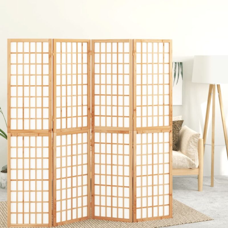Zložljiv 4-delni paravan japonski stil 160x170 cm bele barve
