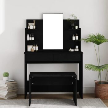 Toaletna mizica z ogledalom črna 96x40x142 cm