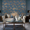 DUTCH WALLCOVERINGS Tapeta borovci zlata in modra