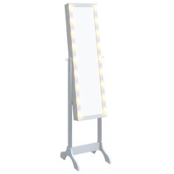 Prostostoječe ogledalo z LED lučkami belo 34x37x146 cm