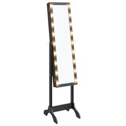 Prostostoječe ogledalo z LED lučkami črno 34x37x146 cm