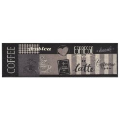 Kuhinjska preproga pralna napis Coffee črna 45x150 cm žamet