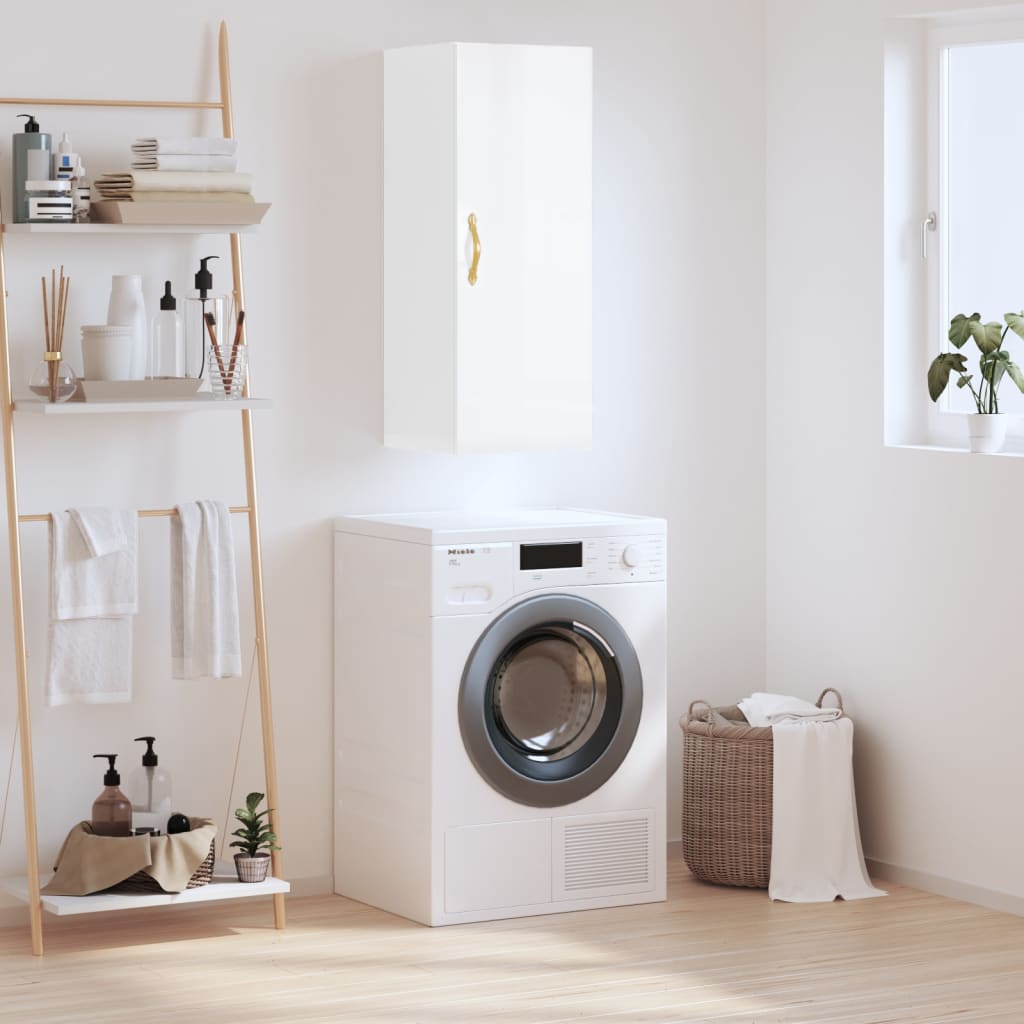 Stenska omarica visok sijaj bela 34