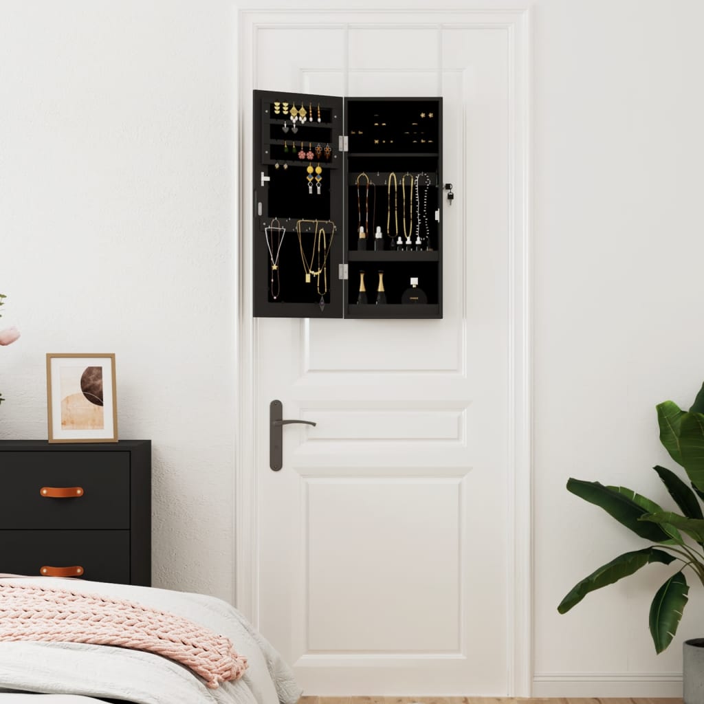 Omarica za nakit z ogledalom stenska črna 30x8