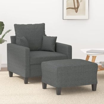 Fotelj s stolčkom za noge temno siv 60 cm blago