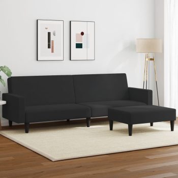Kavč dvosed z ležiščem in stolčkom za noge črn žamet