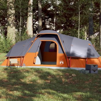 Družinski šotor za 11 oseb siv in oranžen vodoodporen