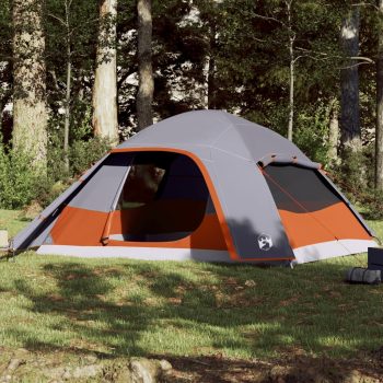 Družinski šotor za 6 oseb siv in oranžen vodoodporen
