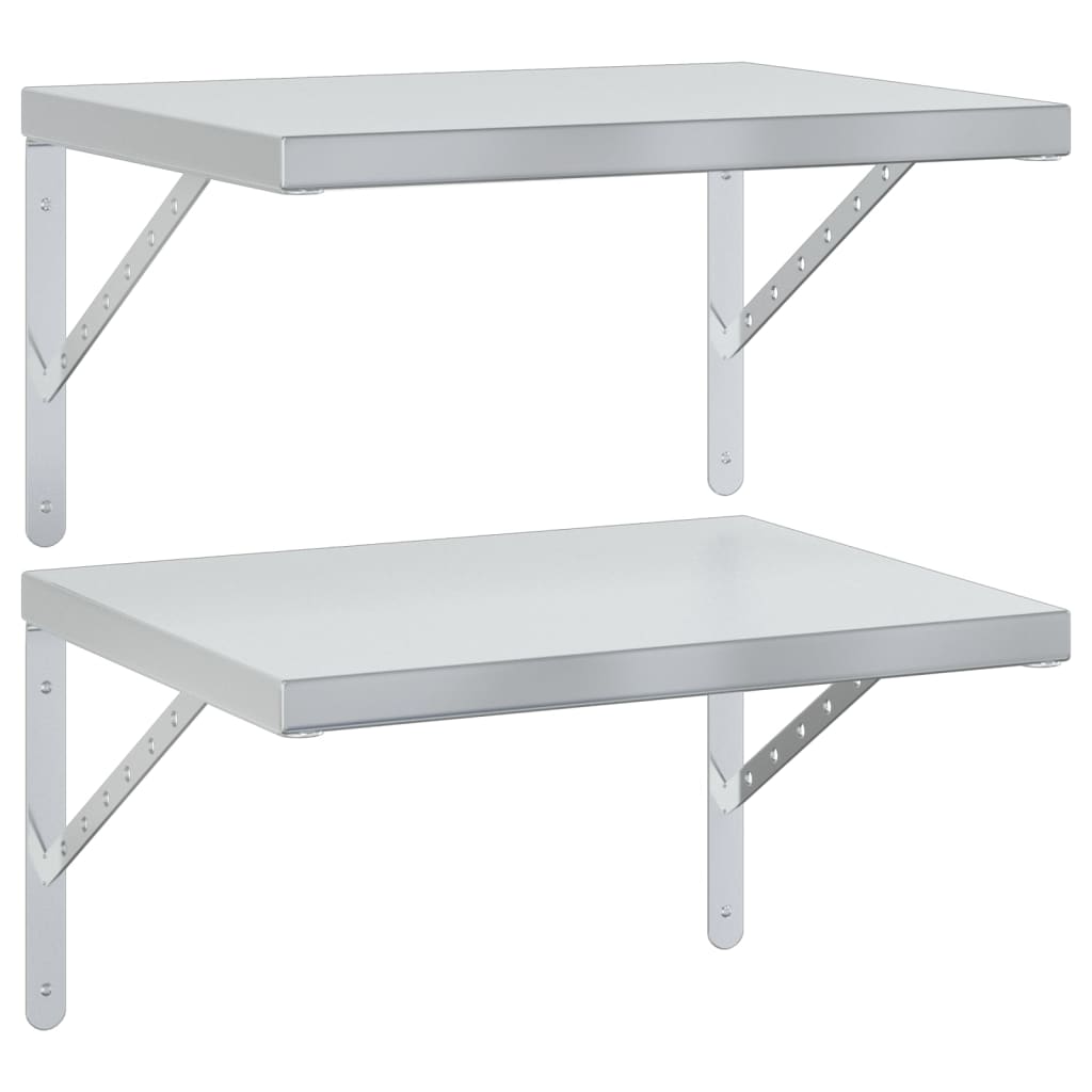 Stenske police 2 kosa 50x40 cm srebrna nerjaveče jeklo