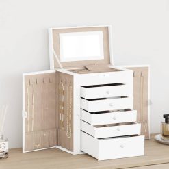 Jewellery Box 6-Layer z ogledalom zaklenljiv Bela