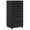 Rolling Cabinet s predali MOSS Black Masivni les borovega lesa