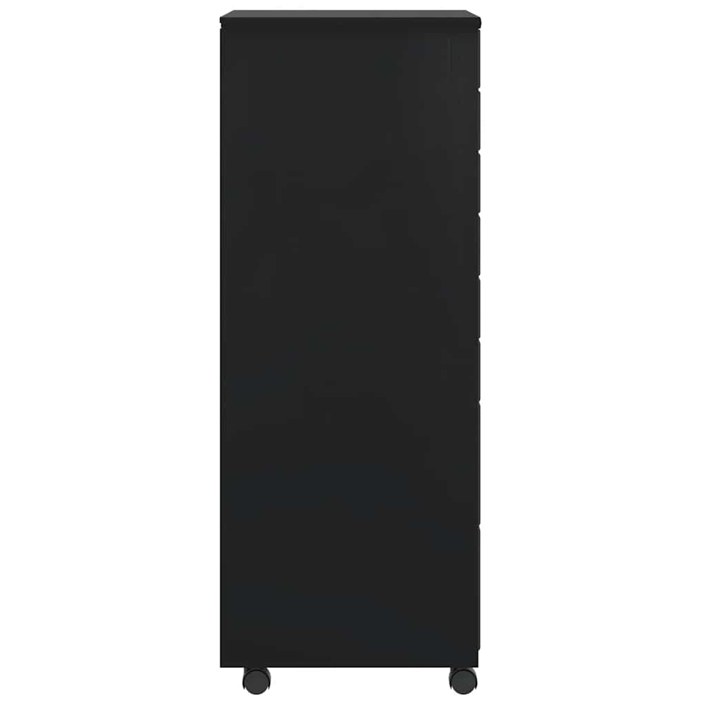 Rolling Cabinet s predali MOSS Black Masivni les borovega lesa