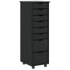 Rolling Cabinet s predali MOSS Black Masivni les borovega lesa