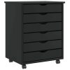 Rolling Cabinet s predali MOSS Black Masivni les borovega lesa