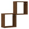 Stenske police kockaste 2 kosa rjavi hrast 30x15x30 cm