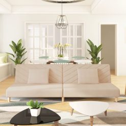 Kavč dvosed z ležiščem in dvema blazinama krem blago