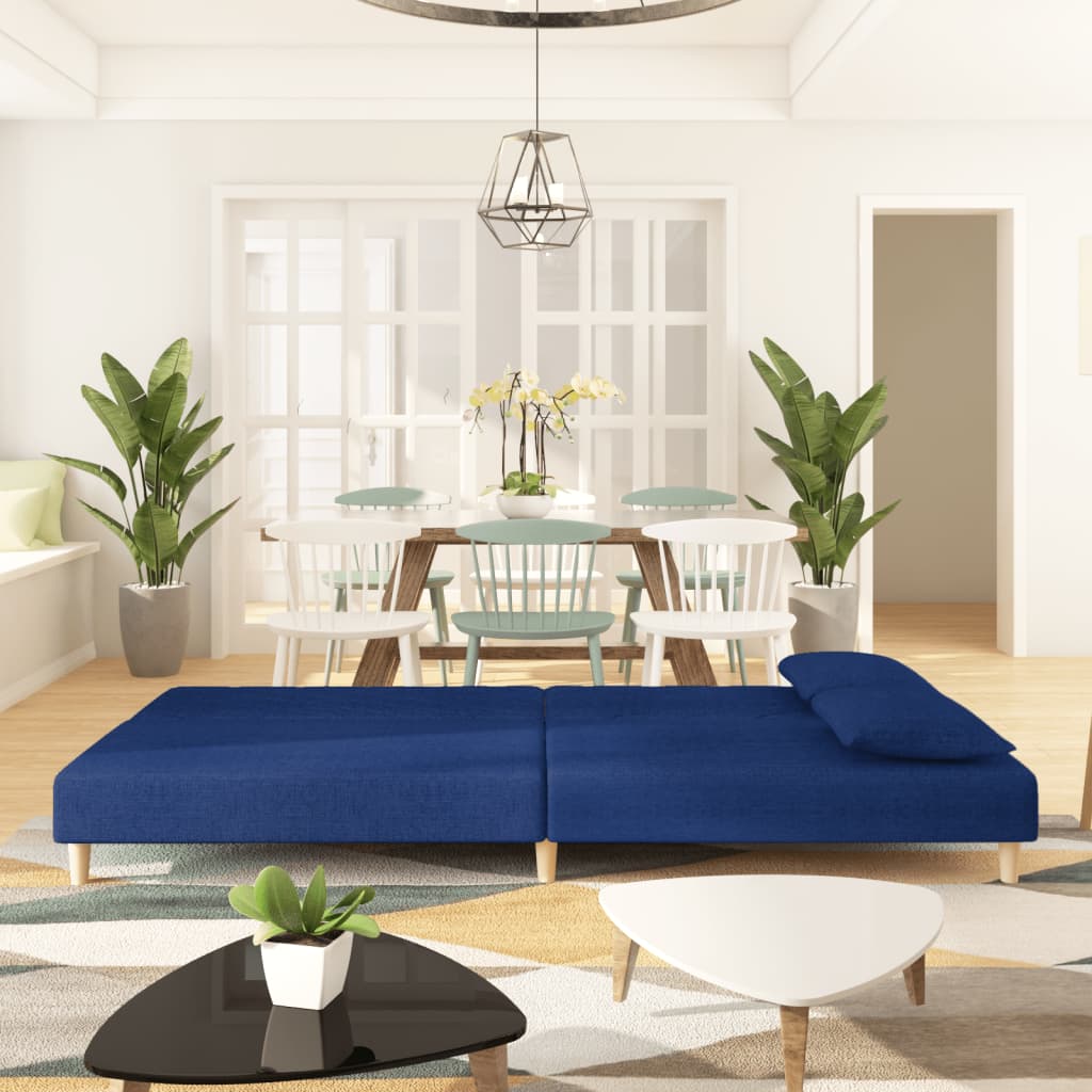 Kavč dvosed z ležiščem in dvema blazinama modro blago