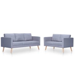 Komplet kavčev dvosed in trosed iz blaga svetlo sive barve