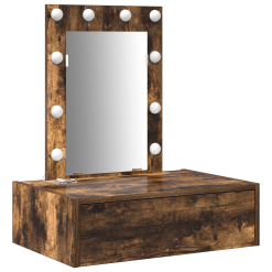 Oviseča toaletna miza z LED lučmi v dimljenem hrastu