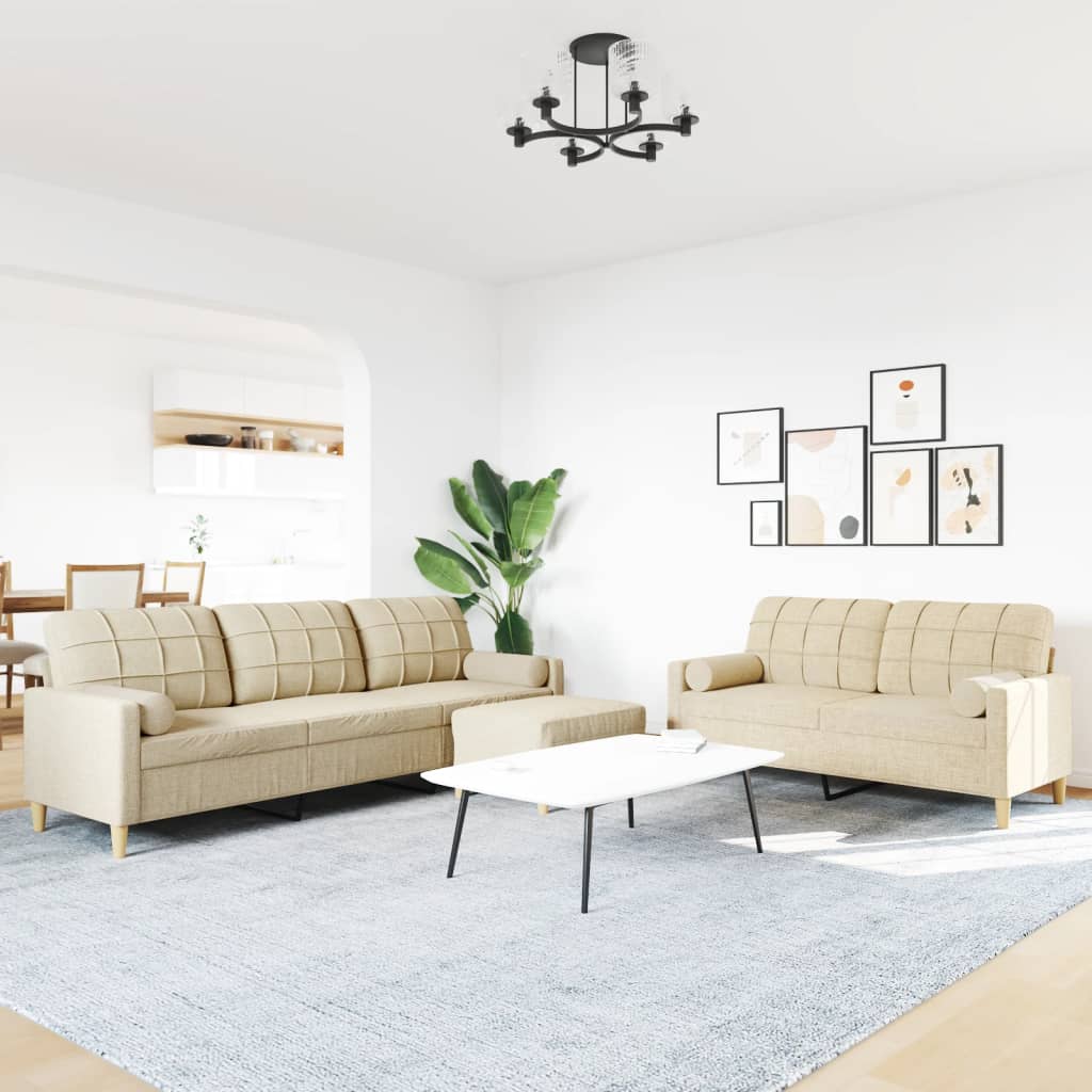 Sedežna garnitura 3-delna s stolčkom in blazinami krem blago