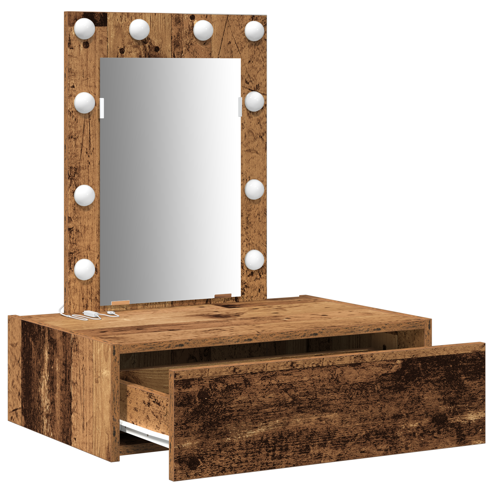 stenska toaletna miza z LED lučmi star les